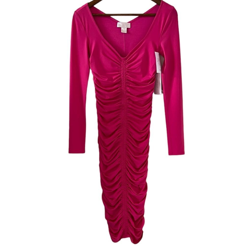 Rachel Parcell NEW Pink Yarrow Ruched Long Sleeve Dress Size XXS